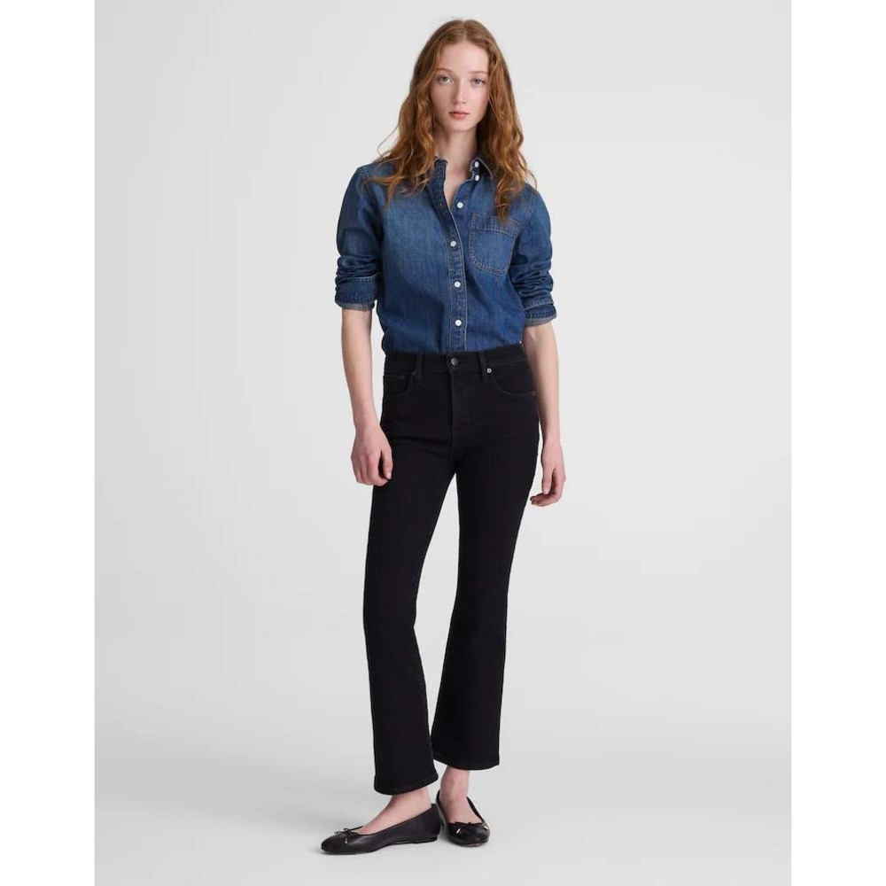 Madewell Short Flare Crop Jean 28 Short Black Super Stretch Denim Preppy